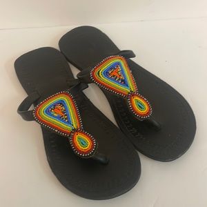African Handmade Beaded Sandals Size 7